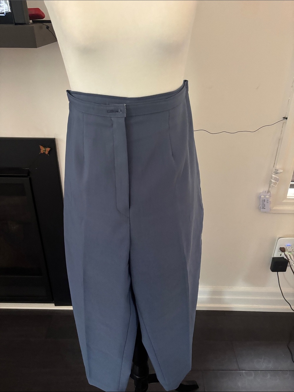 Vintage High-Waist Wide Leg Trousers in Slate Blue